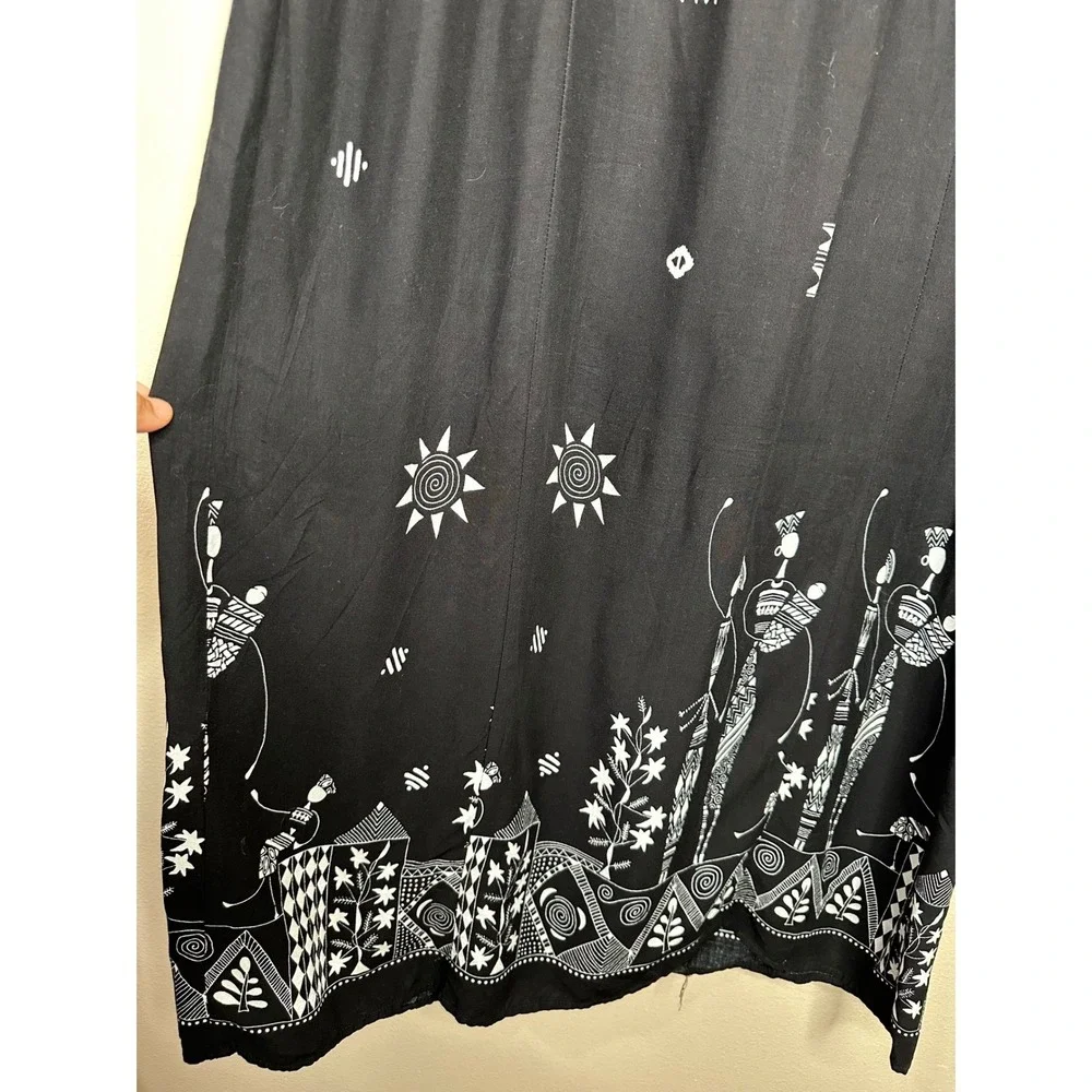 R&K Originals Woman Black White Tribal Print Button Front Midi Dress 16W VTG